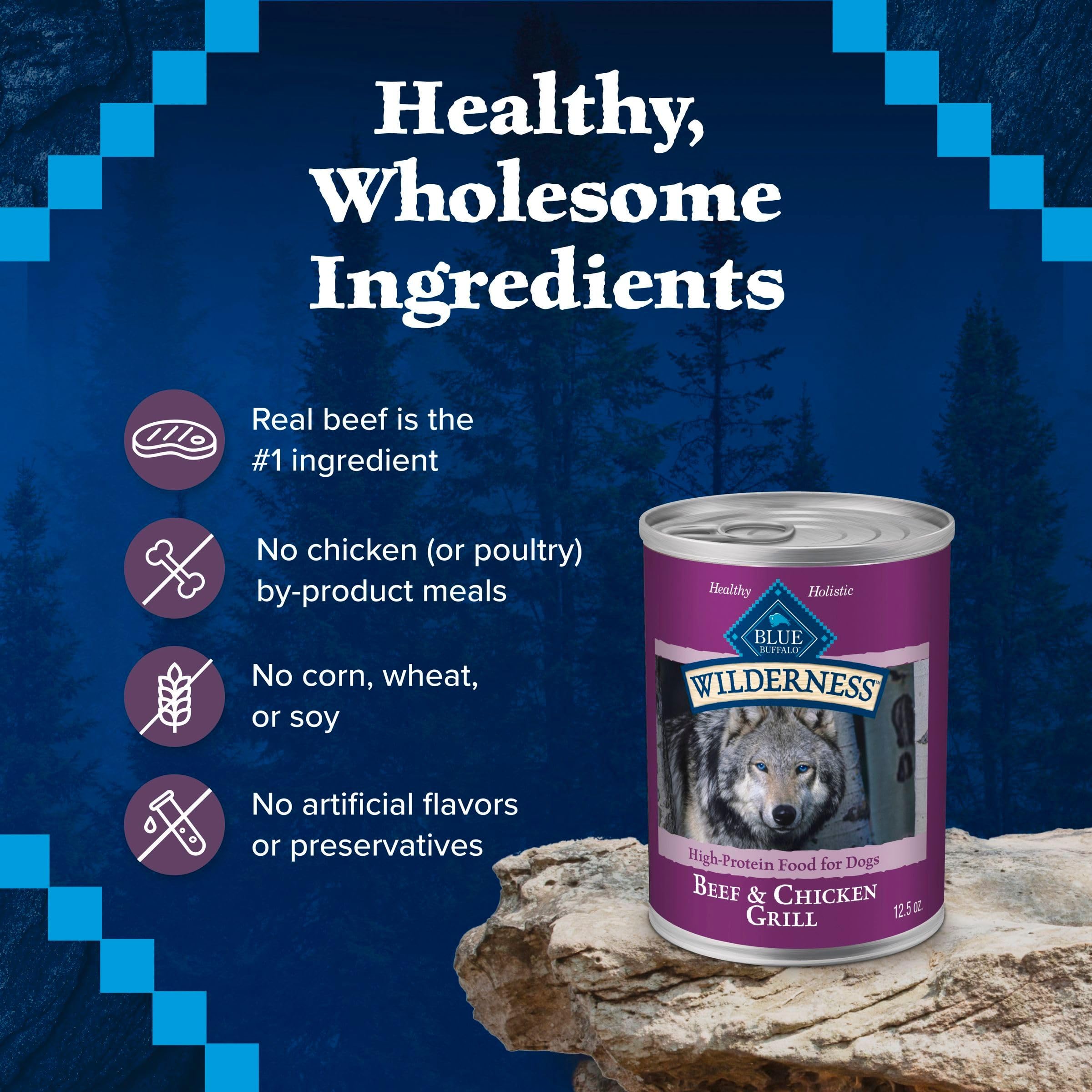 Blue Buffalo Wilderness carne de res y pollo grill, sabor atractivo para perros.