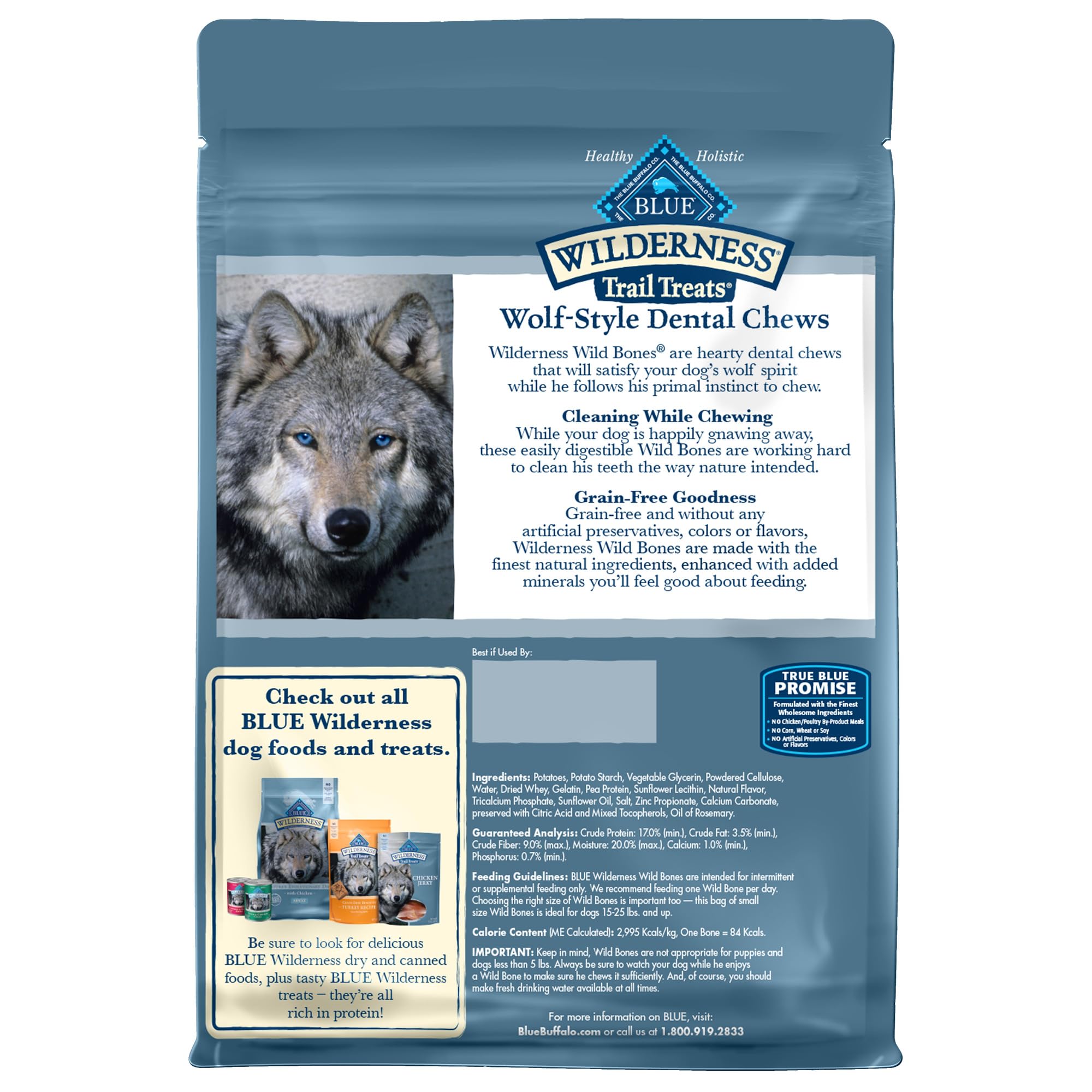 Empaque Blue Buffalo Wilderness destaca ingredientes clave y beneficios.