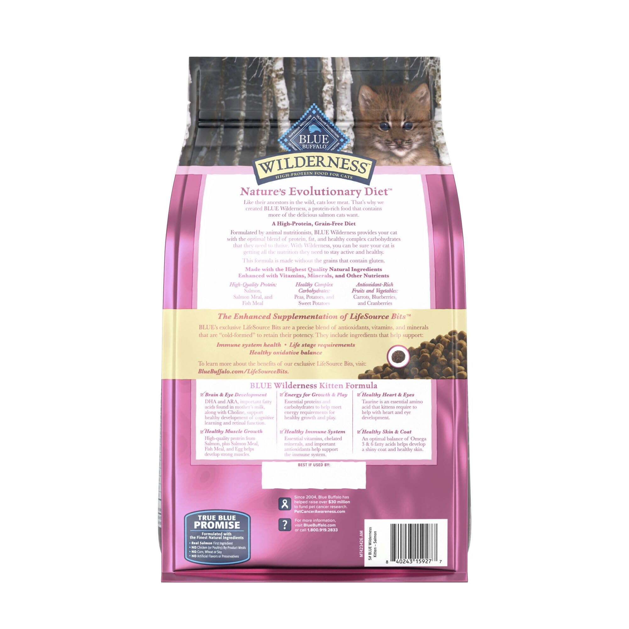 Blue Buffalo Wilderness desarrollo cognitivo con DHA para gatitos curiosos.