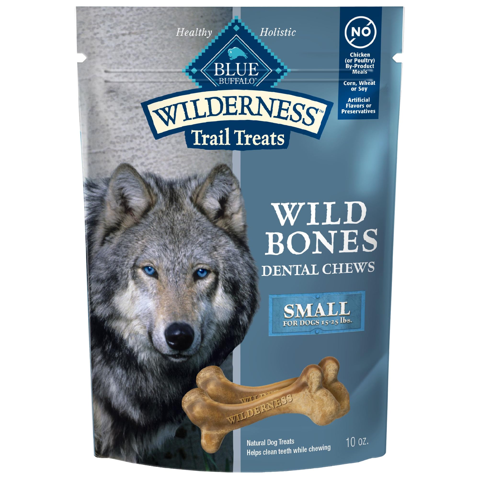 Blue Buffalo Wilderness hueso dental pequeño para limpieza diaria.