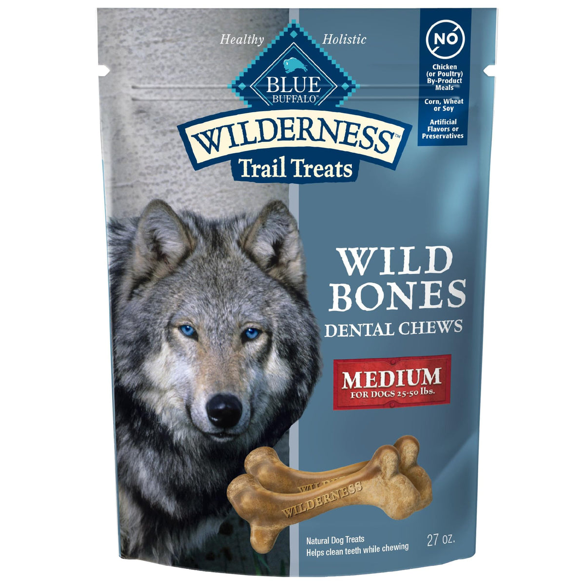 Blue Buffalo Wilderness huesos salvajes dentales para perros medianos, ayudan a la limpieza diaria