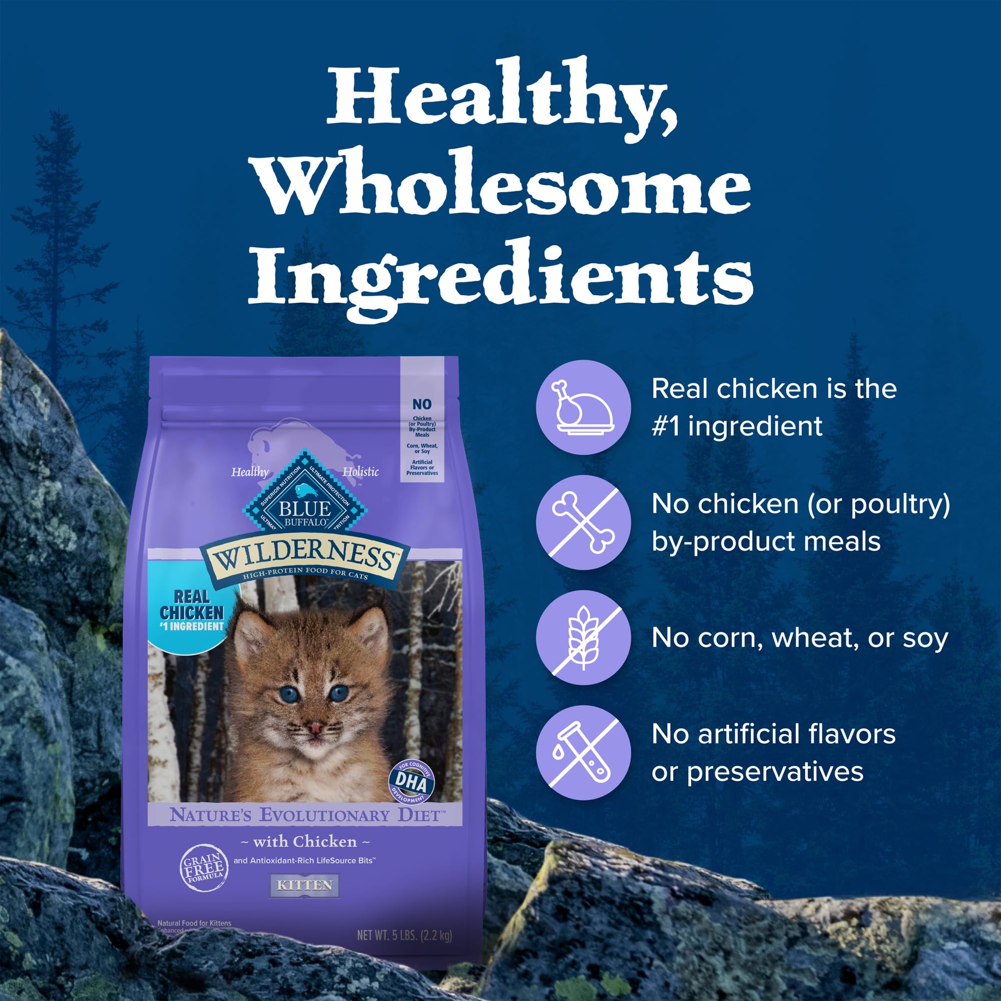 Blue Buffalo Wilderness ingredientes-naturales: sin subproductos de pollo ni gluten.
