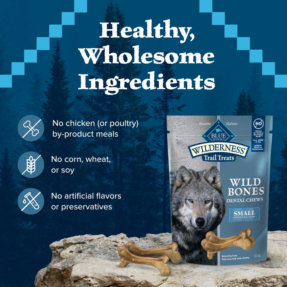 Blue Buffalo Wilderness sabroso hueso para higiene dental.