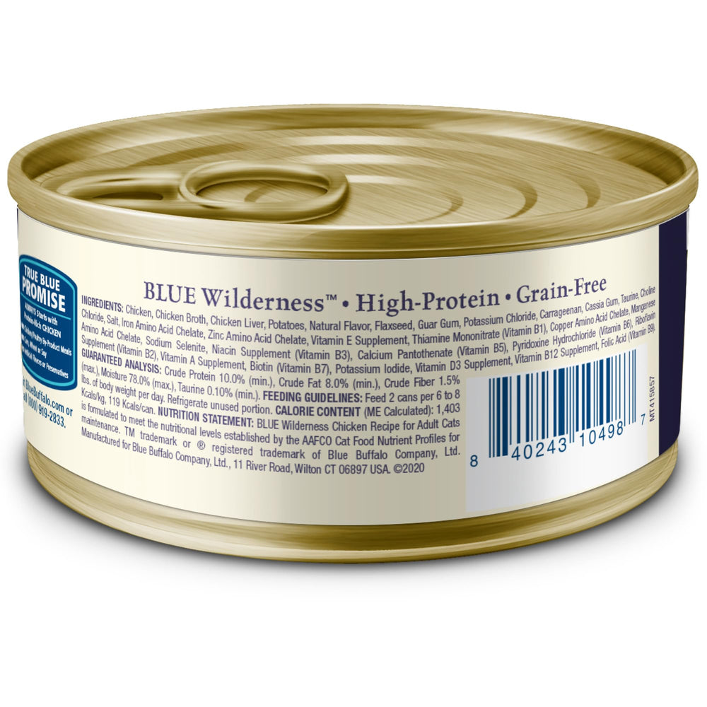 Blue Buffalo Wilderness lata 5,5 oz con pollo, conveniente para alimentar.