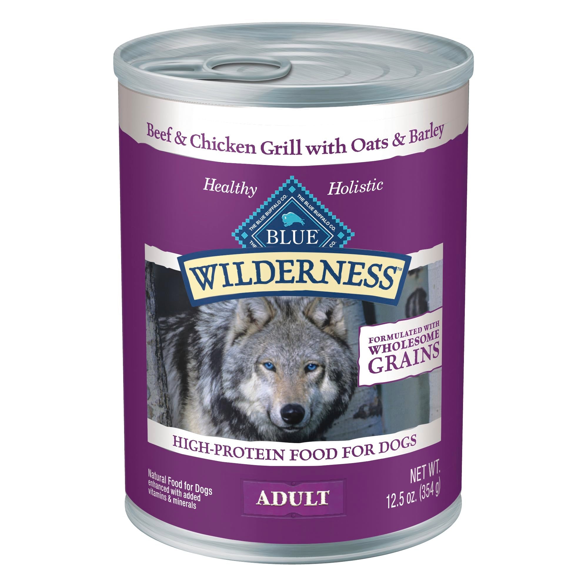 Blue Buffalo Wilderness: lata de res y pollo con granos, sabor completo para perros