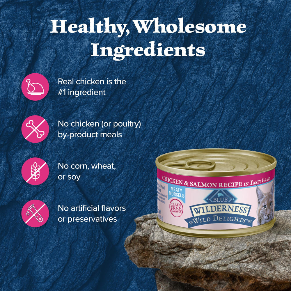 Blue Buffalo Wilderness pollo como primer ingrediente de alta calidad.