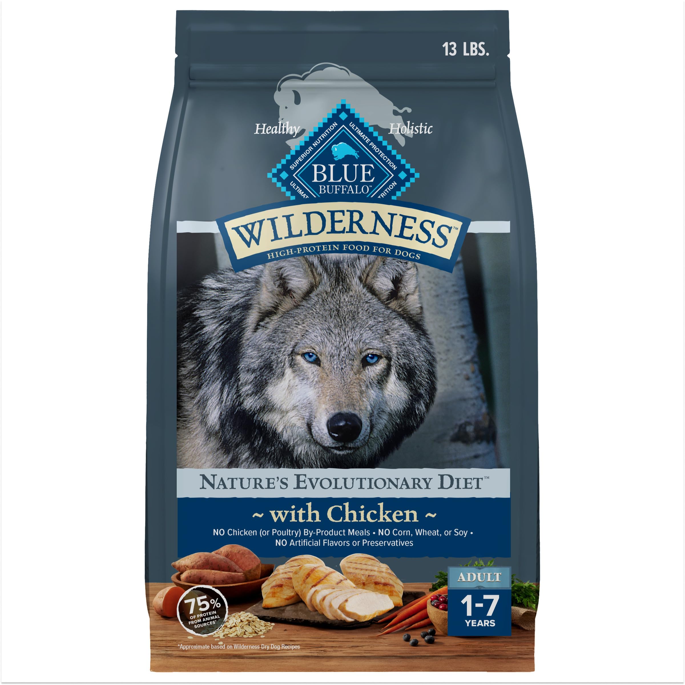 Blue Buffalo Wilderness con pollo real como primer ingrediente para perros adultos