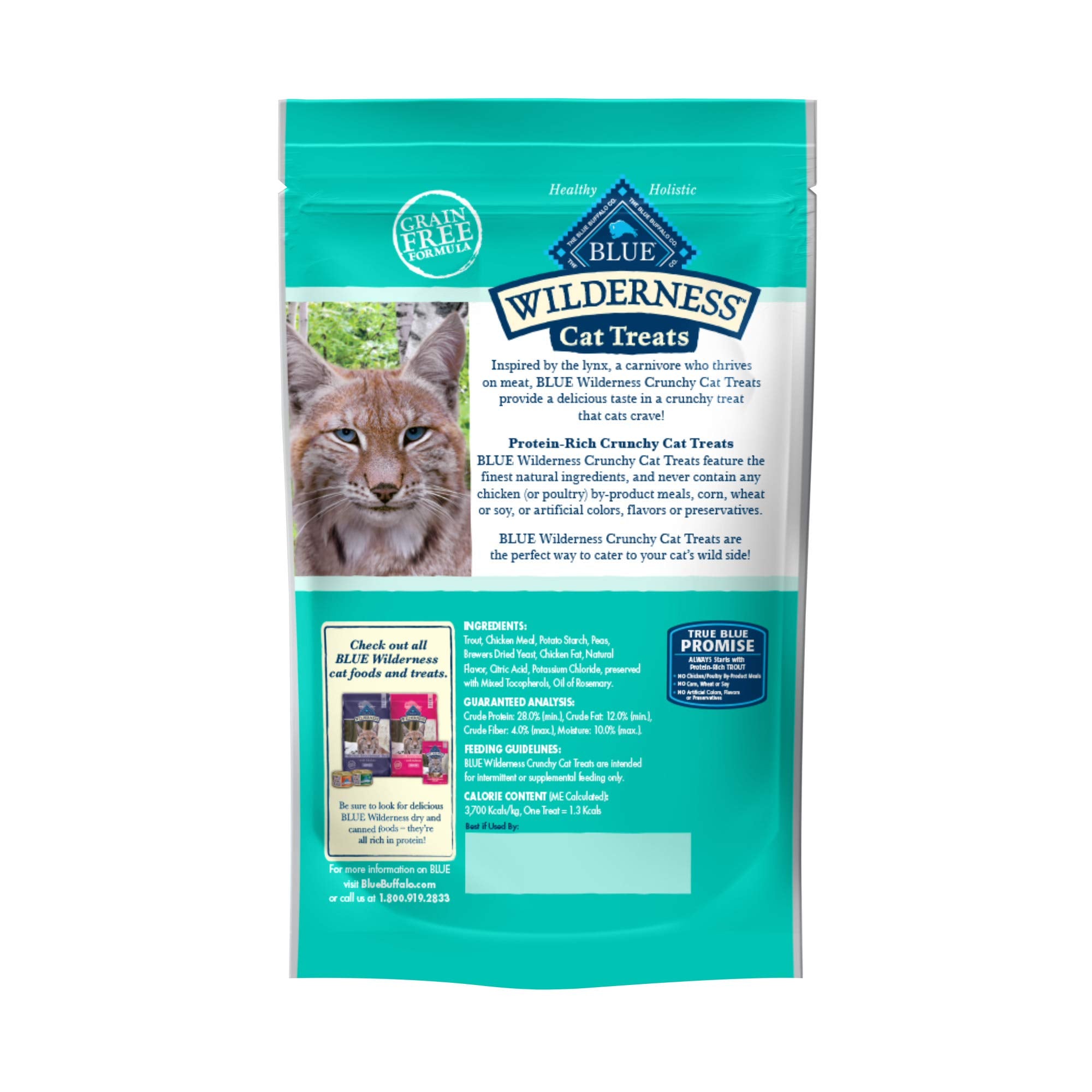 Blue Buffalo Wilderness Premios de trucha, ingredientes naturales destacados para gatos
