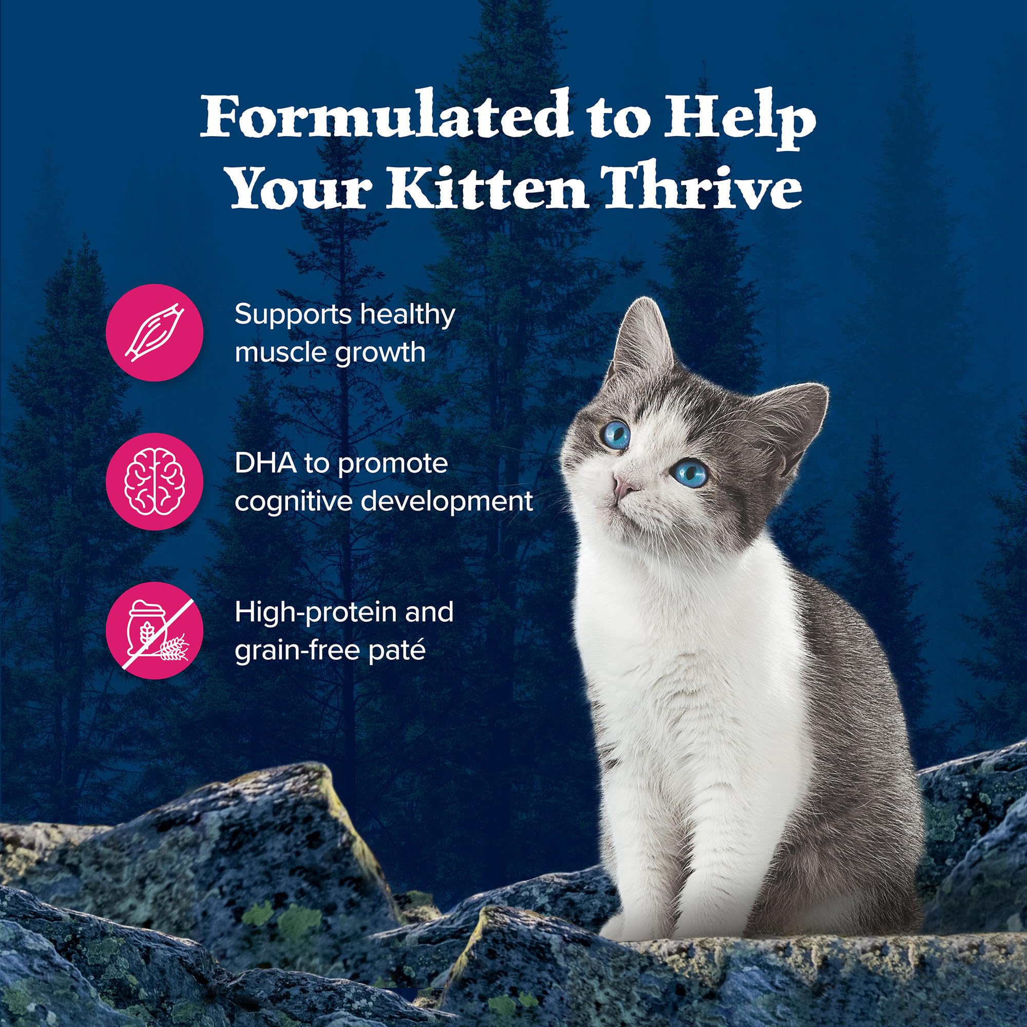 Blue Buffalo Wilderness sin-granos-subproductos-pollo: fórmula limpia para gatitos.
