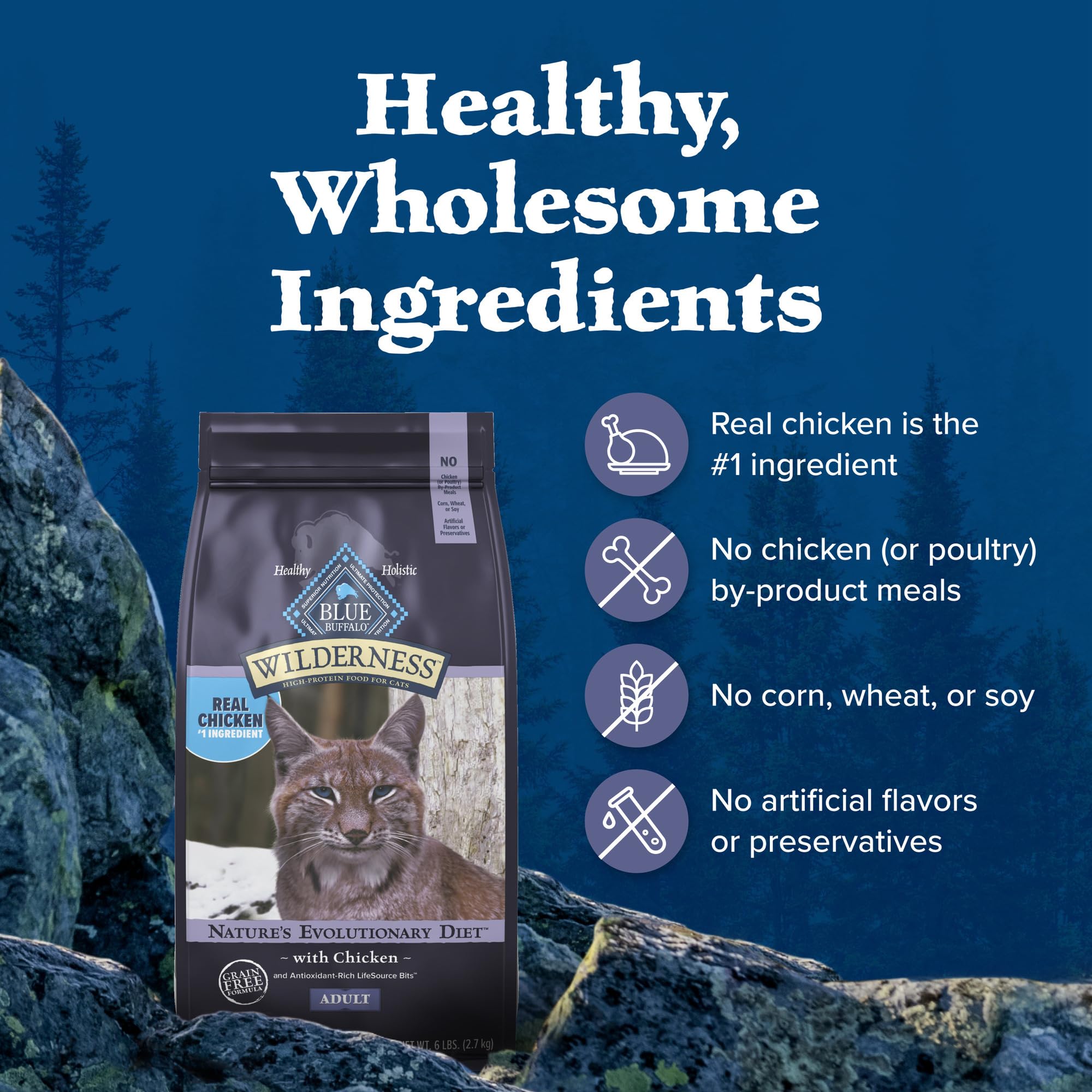 Blue Buffalo Wilderness sin subproductos de pollo, opción natural.