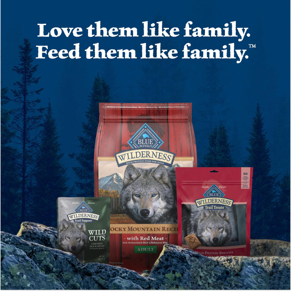 Blue Buffalo Wilderness Trail Toppers sin maíz, trigo ni soya.