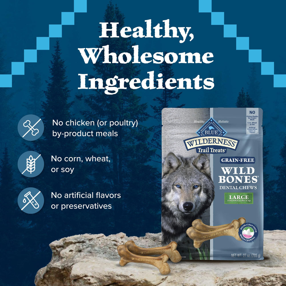 Blue Buffalo Wilderness Wild Bones Grandes sin conservantes artificiales para una opción más natural.