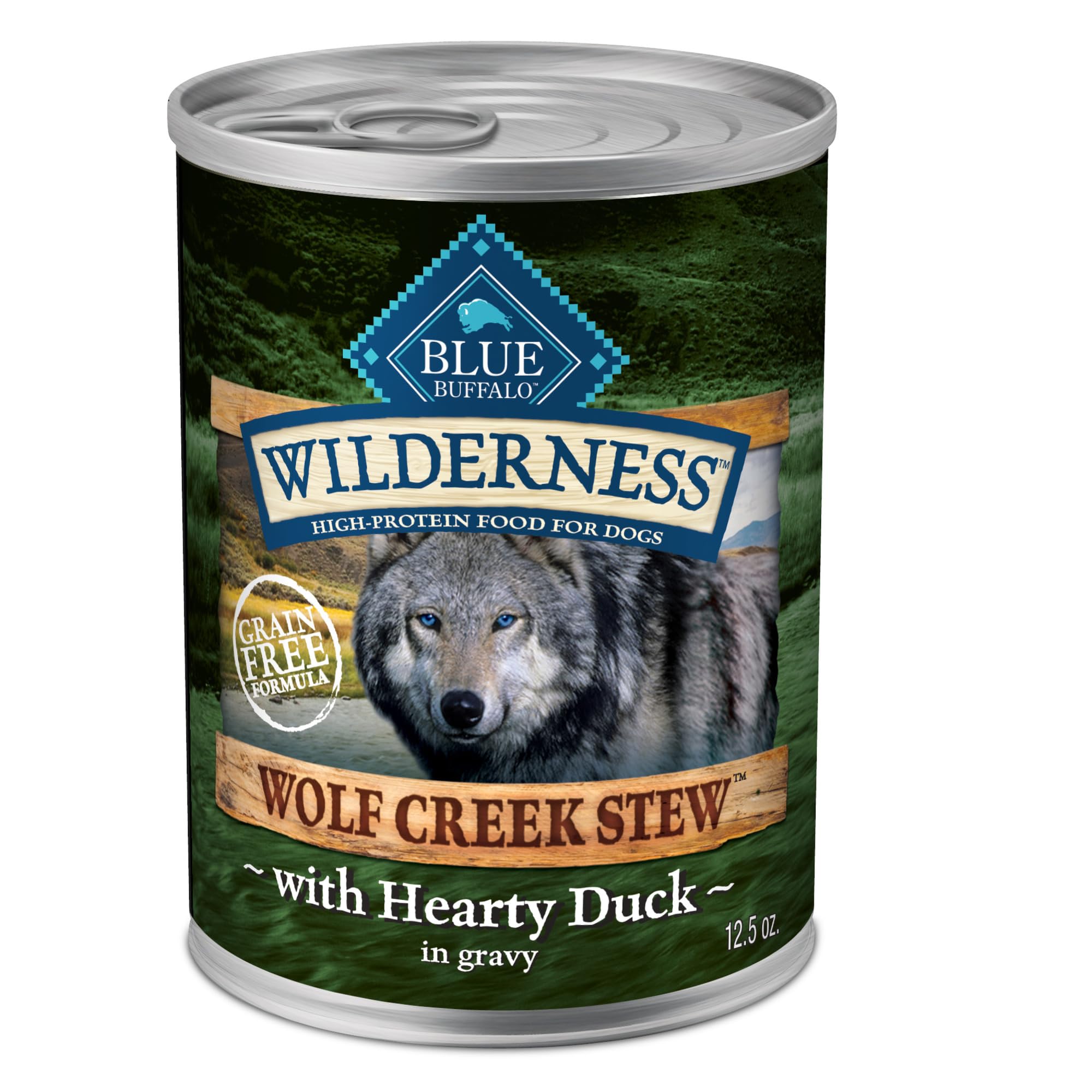 Blue Buffalo Wilderness Wolf Creek Stew: trozos de pato jugosos en salsa para perros activos.