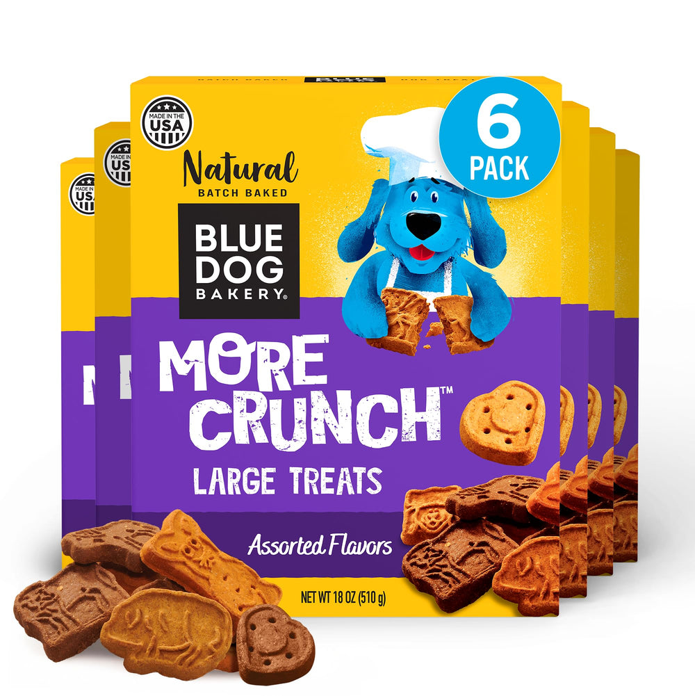 Blue Dog Bakery galletas crujientes grandes, variedad de sabores para perros activos.