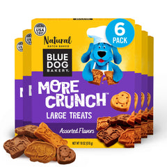Blue Dog Bakery galletas crujientes grandes, variedad de sabores para perros activos.