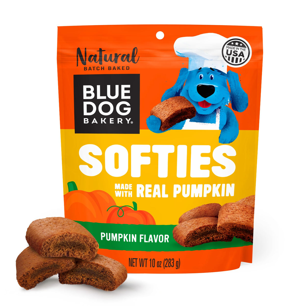 Blue Dog Bakery Pun’Kin Softies paquete listo para perros, ideal para snack diario.