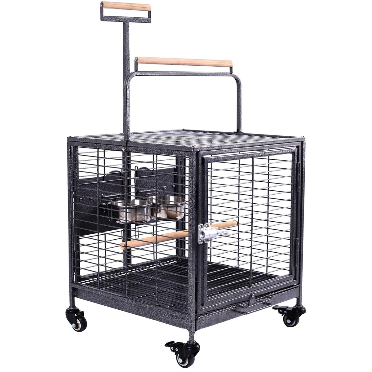 Blue Donuts jaula de viaje con ruedas facilita trasladar aves con seguridad y comodidad.