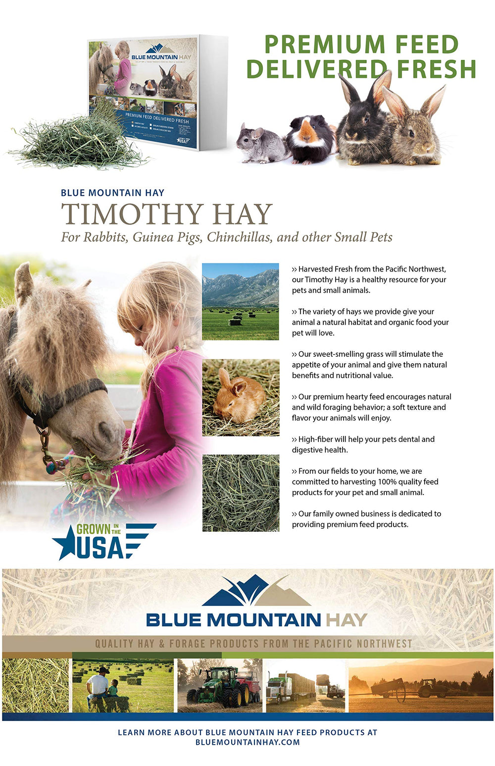 Blue Mountain Hay apoyo suave al desgaste dental y rutina de masticación.