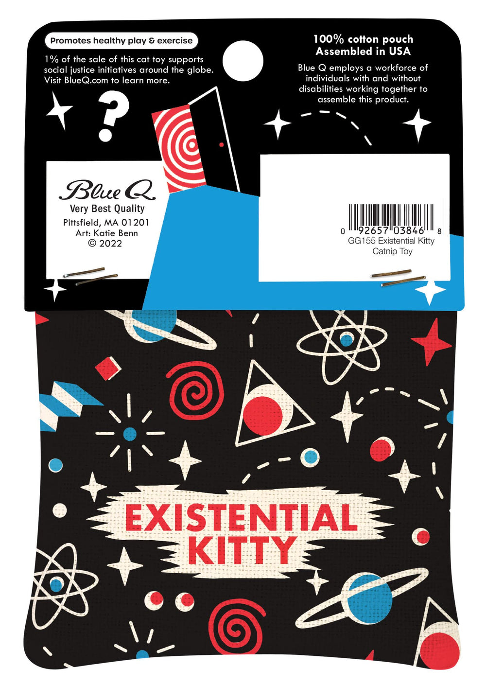 Blue Q Existential Kitty, hierba de gato premium de EE. UU. para juego activo.