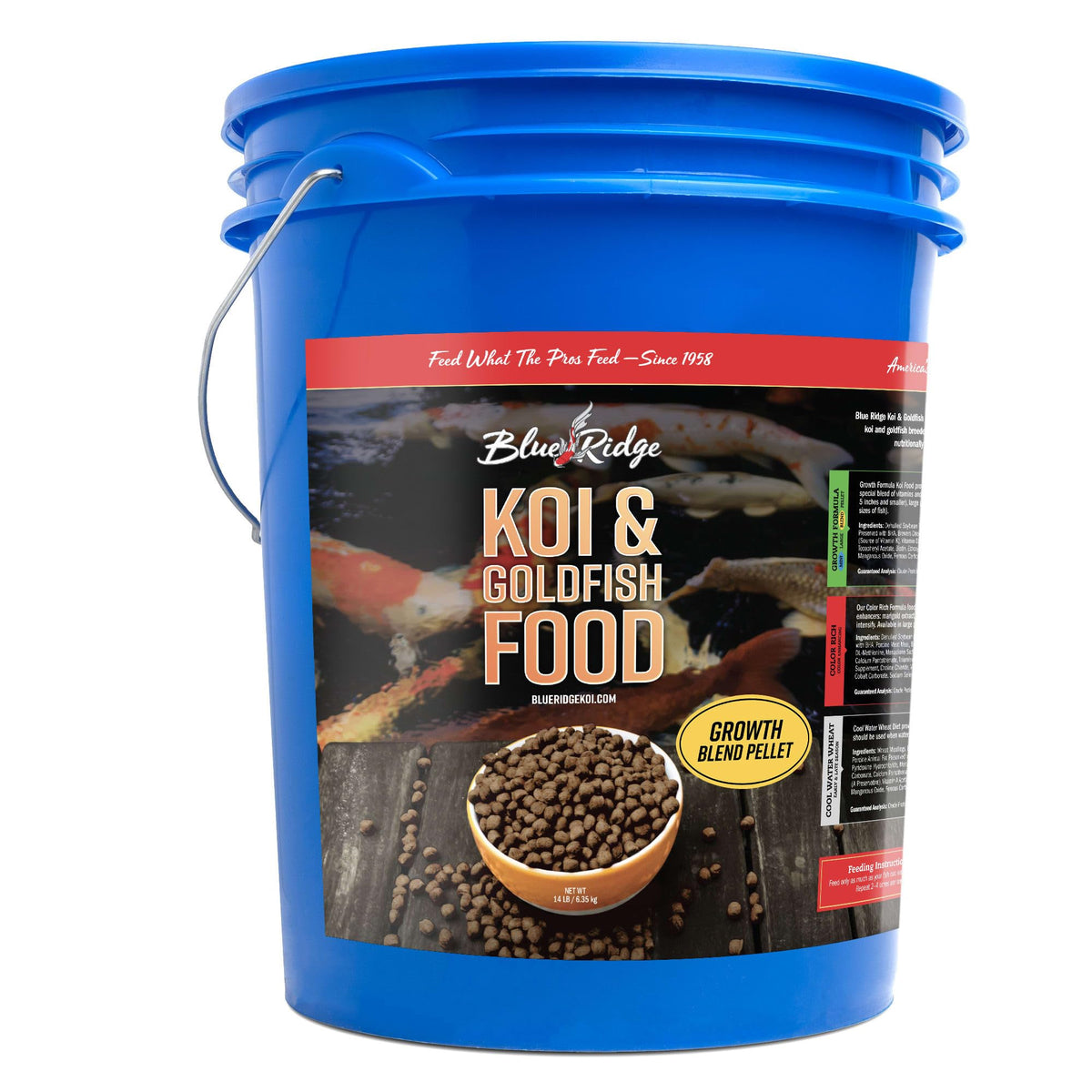 Alimento Blue Ridge Koi: pellets flotantes para koi y goldfish, favorecen digestión rápida y crecimiento