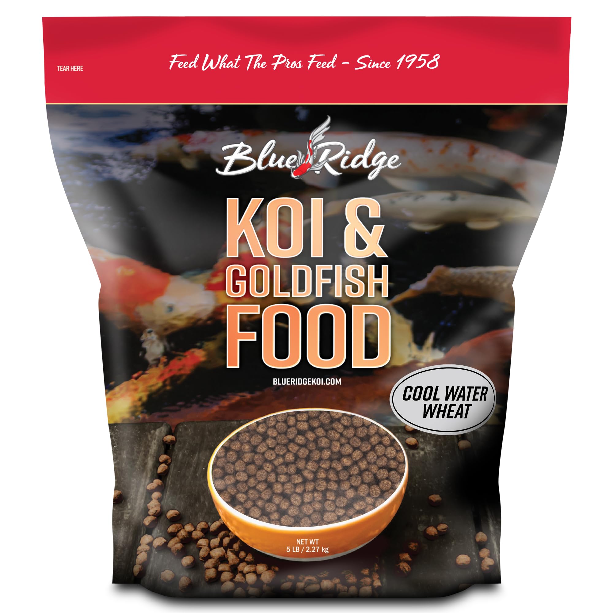 Alimento Blue Ridge para koi, bolsa de 5 lb, fácil almacenamiento