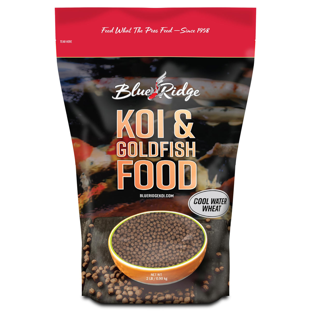 Blue Ridge Koi Alimento 2lb en bolsa frontal para facilidad de almacenamiento