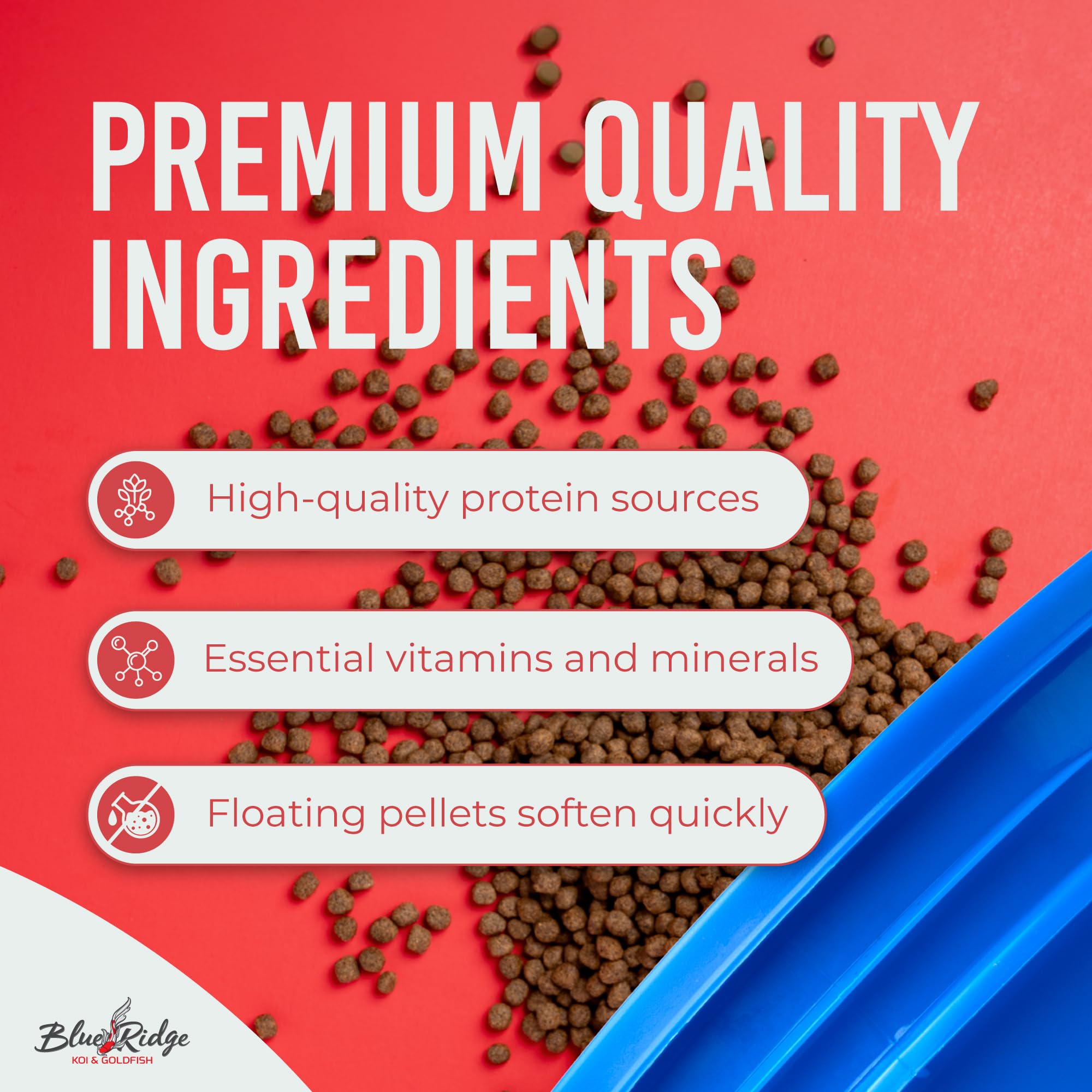 Blue Ridge Koi Alimento uso todo el año, nutrición estable para estanque.