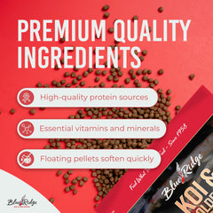 Blue Ridge kois todo el año pellets flotantes: alimentación estable para estanques.