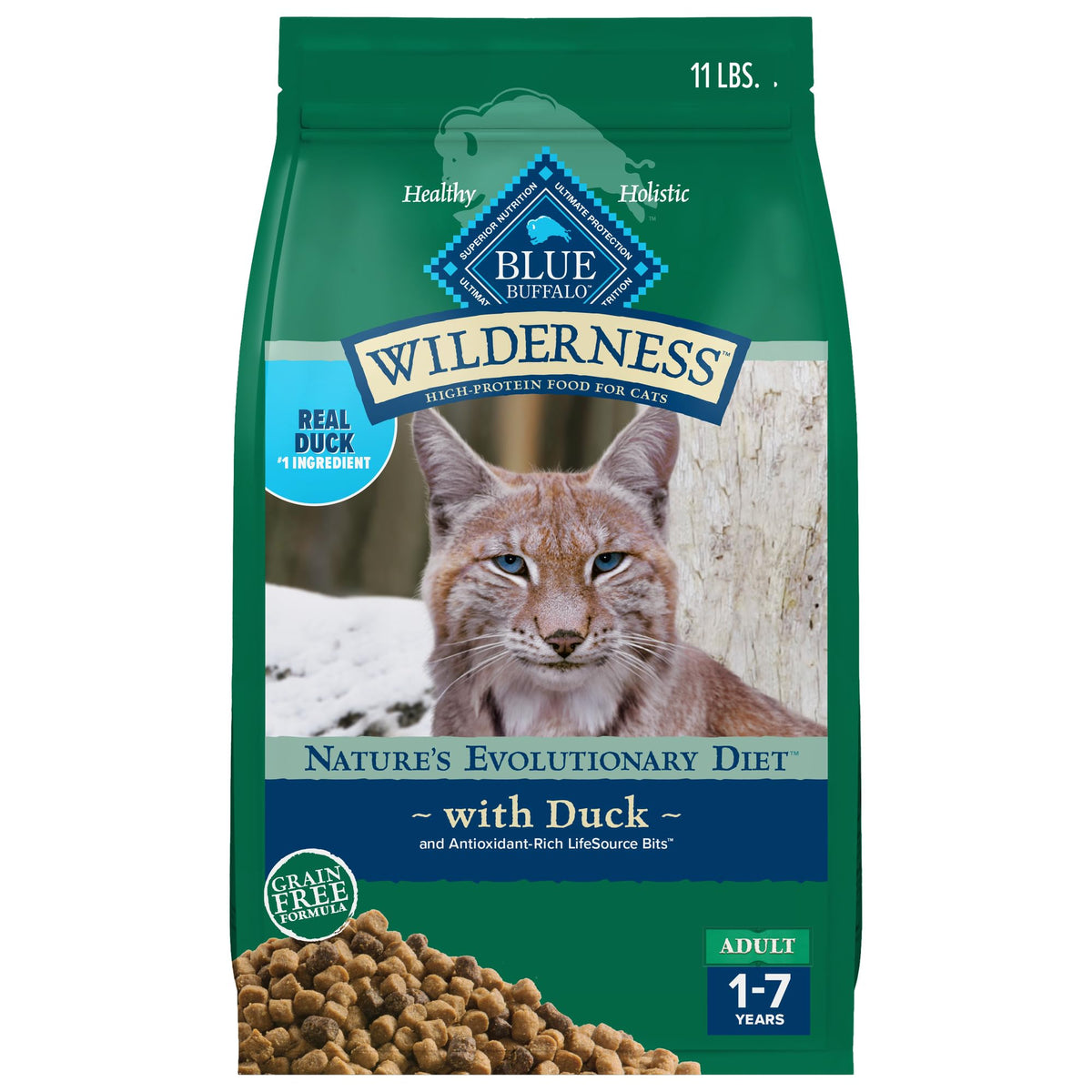 BLUE WILDERNESS pato-receta-bolsa: sabor auténtico para gatos adultos.