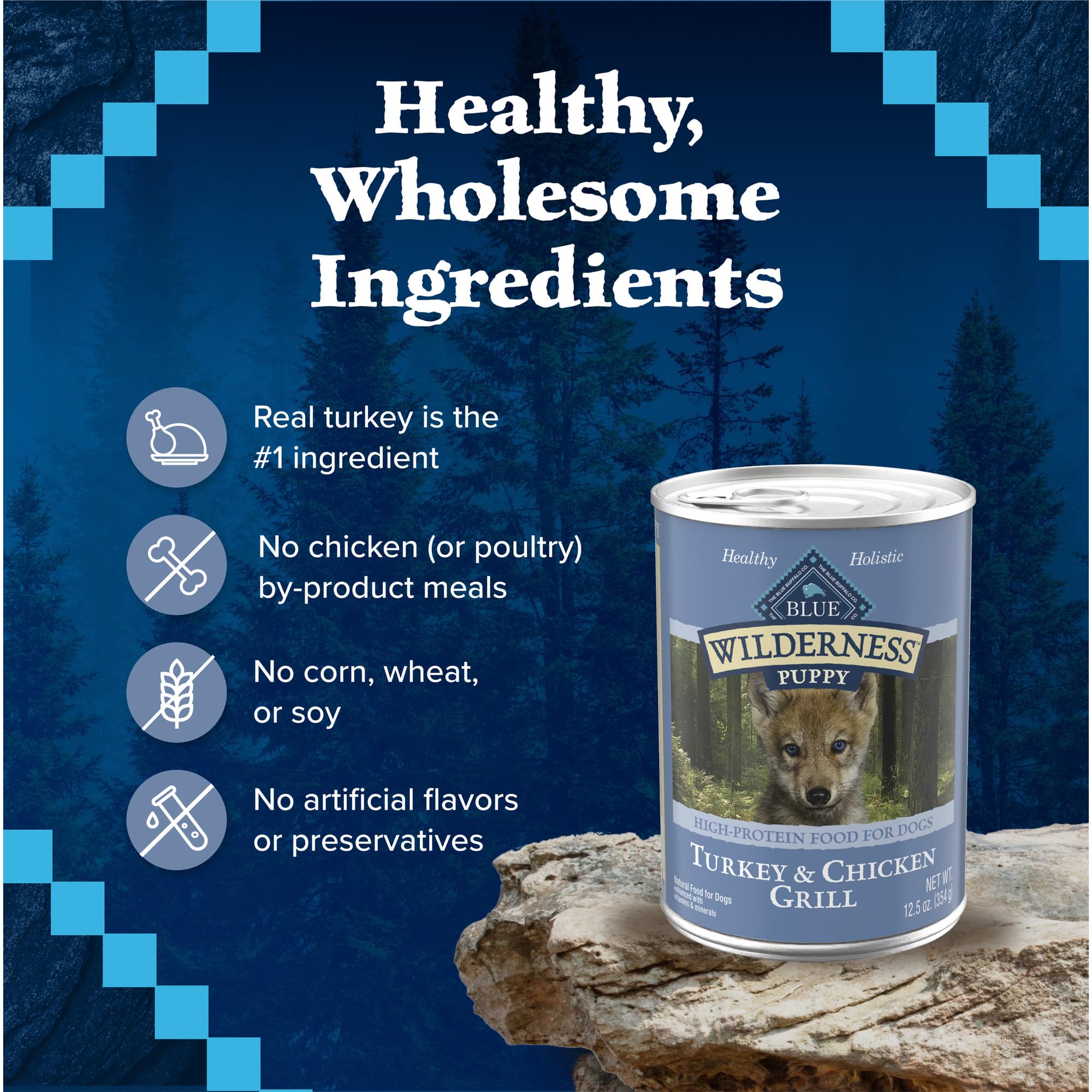 Receta sin granos de Blue Wilderness para cachorros.