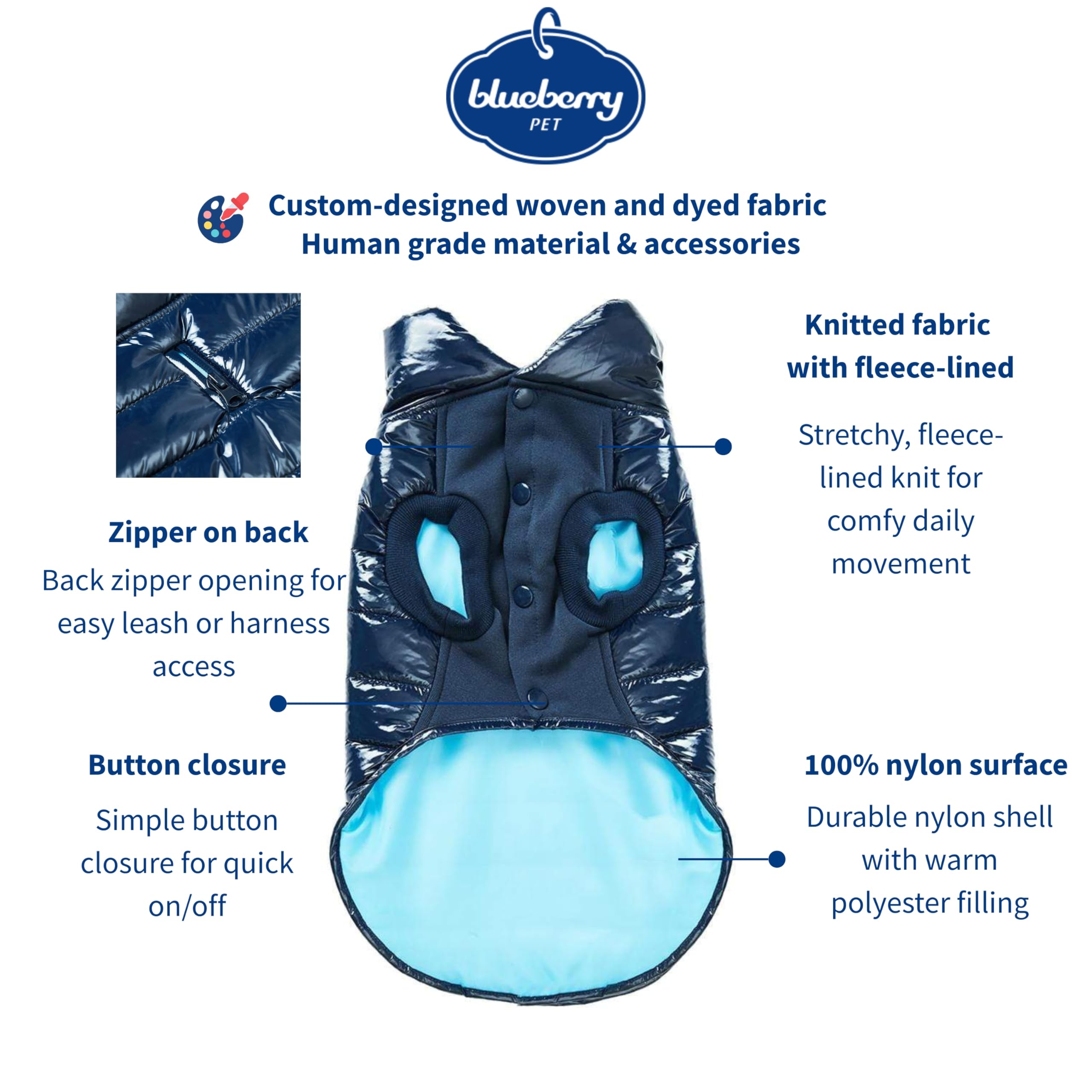 Blueberry Pet chaqueta para perro, espalda 18,5 pulgadas, ajuste cómodo para perros grandes
