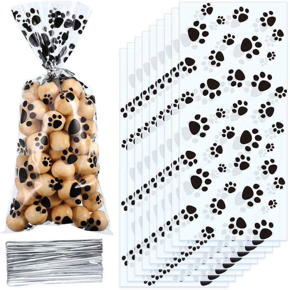 Bolsas Blulu con patitas de perro para golosinas, ideales para fiestas de mascotas.