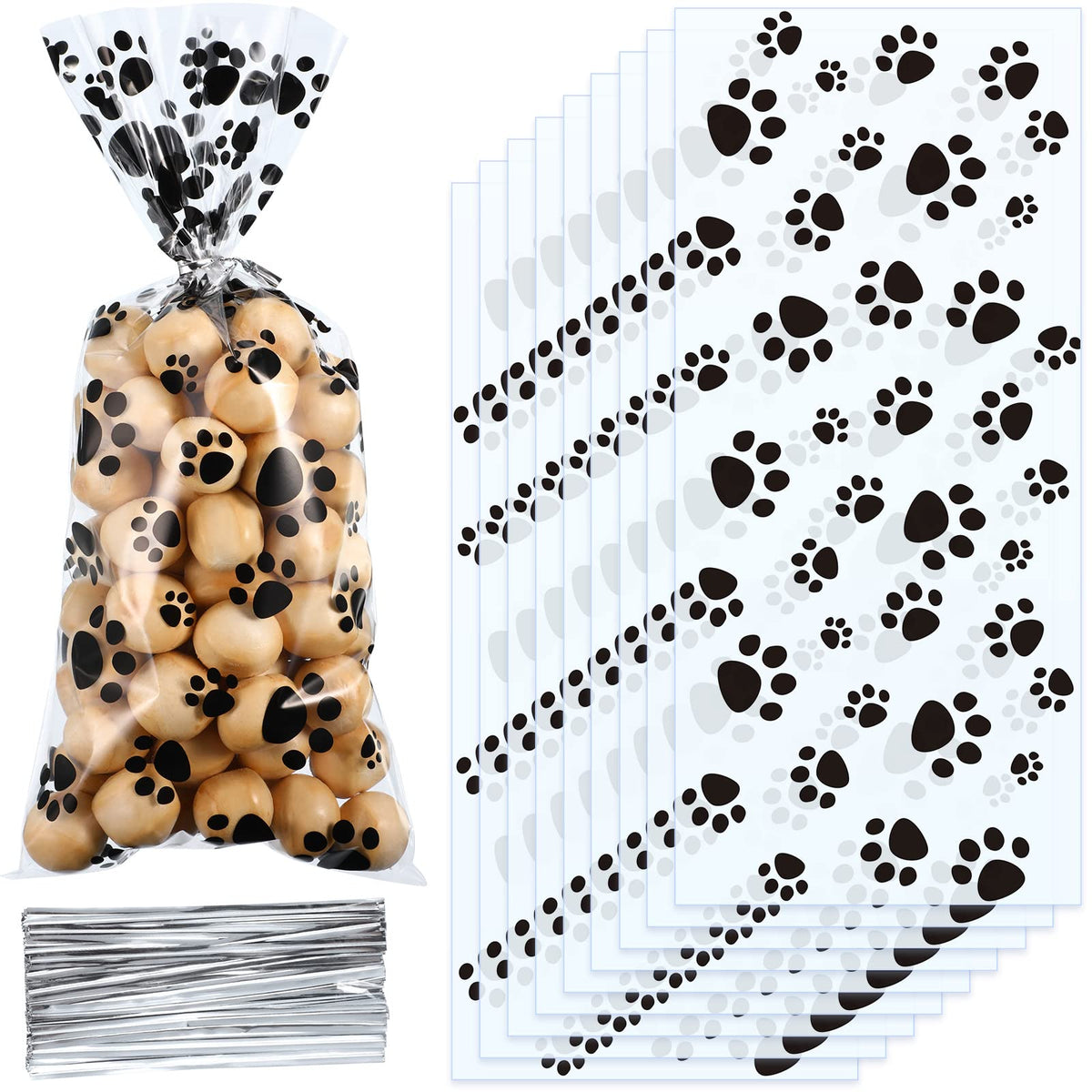 Bolsas Blulu con patitas de perro para golosinas, ideales para fiestas de mascotas.