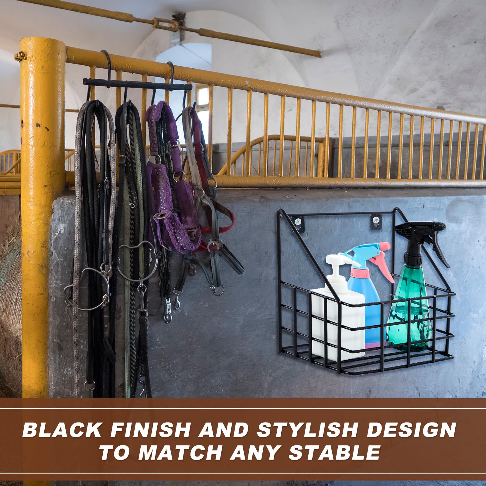 Blulu cestas para suministros del caballo en la pared, optimiza el espacio.