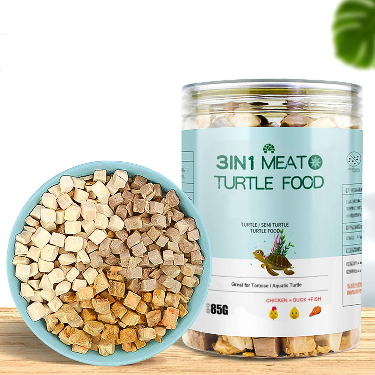 BNYEE 3-in-1 Turtle Food pack shot showcases freeze-dried ingredients for protein and aroma.