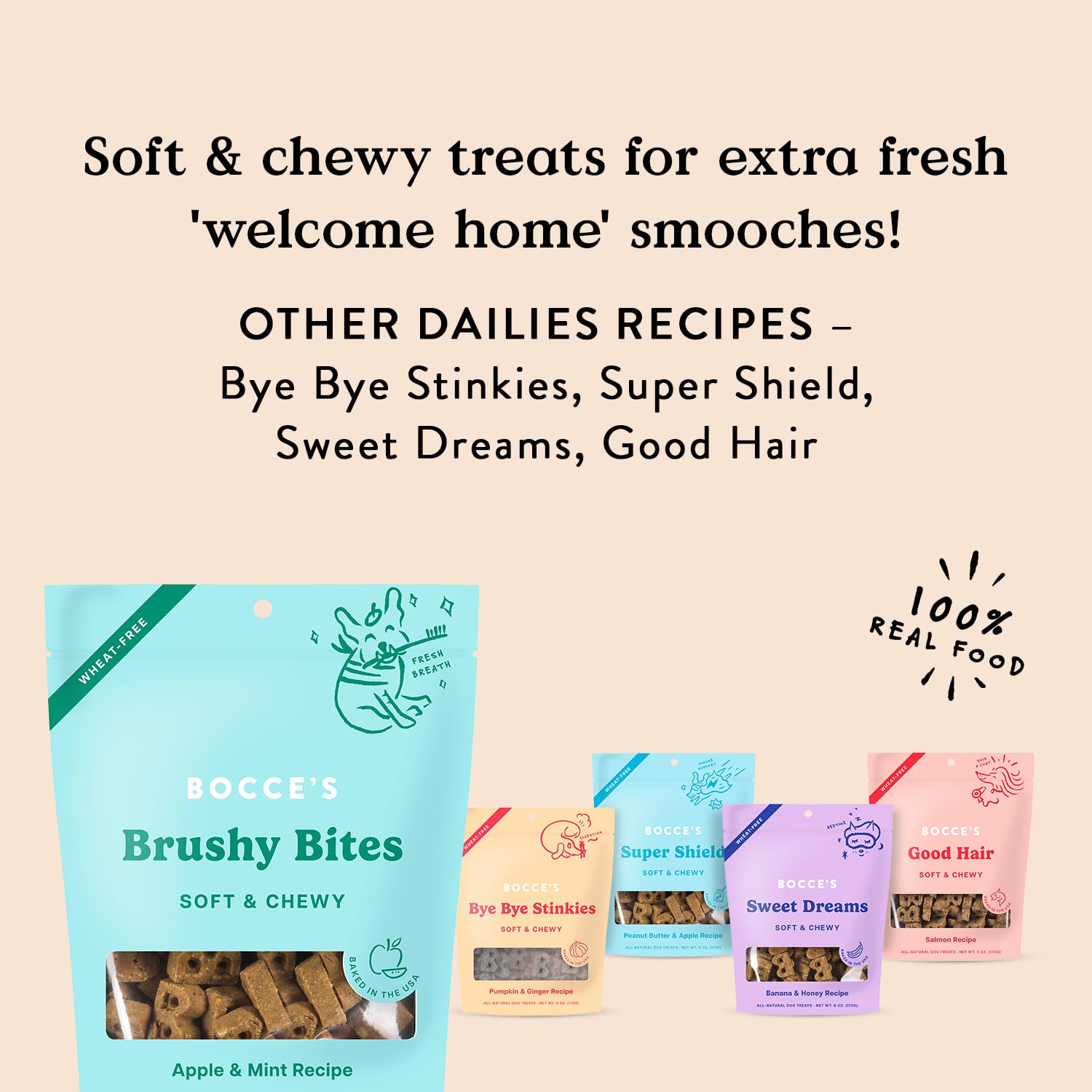 Bocce's Bakery Dailies sin trigo, snack apto para dietas sensibles.