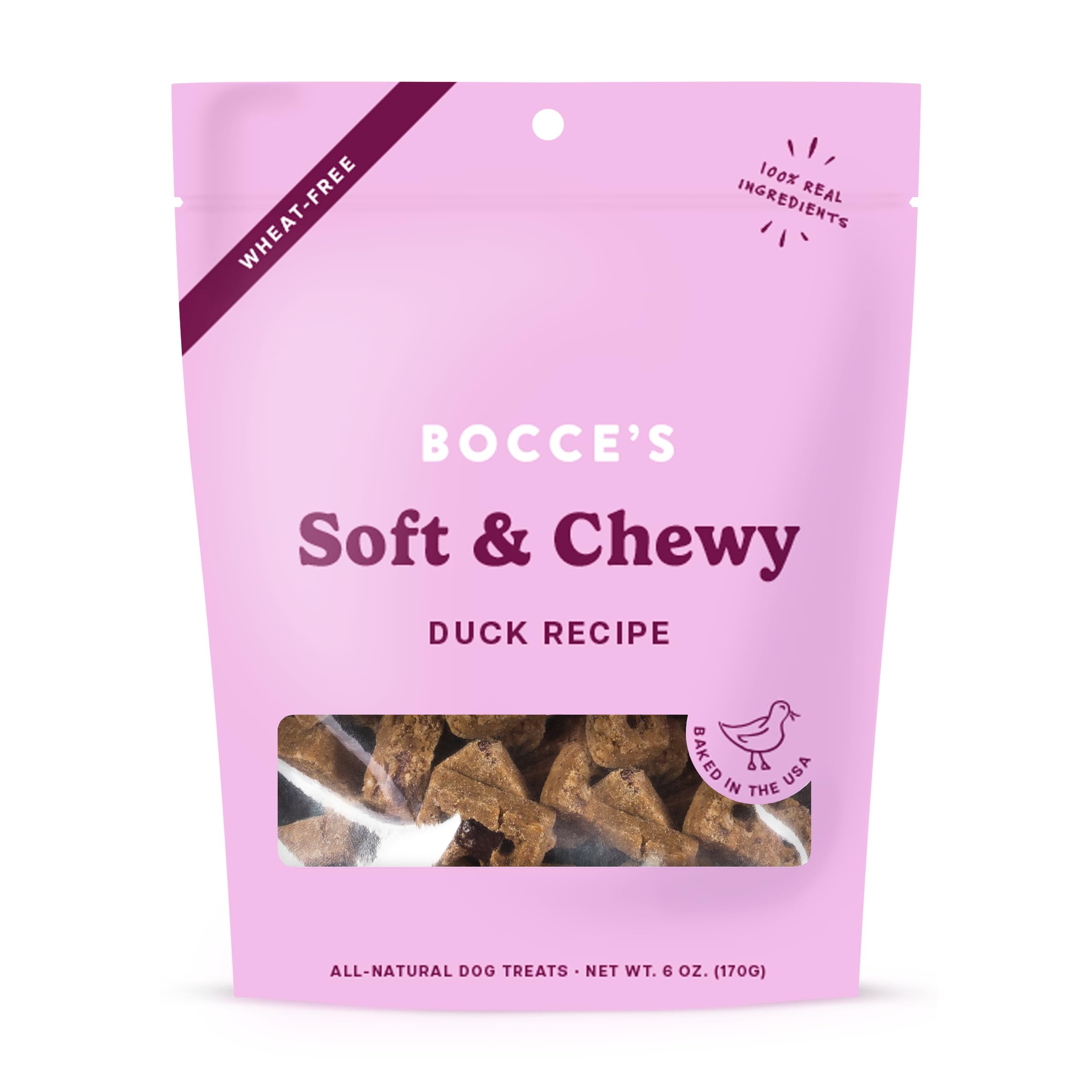 Bocce's Bakery galletas de pato suaves para perros, masticación fácil