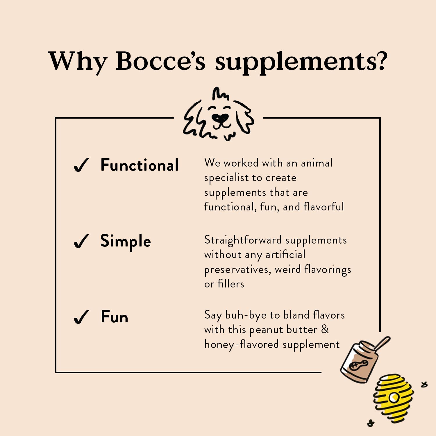 Bocce's Bakery ingredientes naturales para perros, sin trigo, maíz o soja.