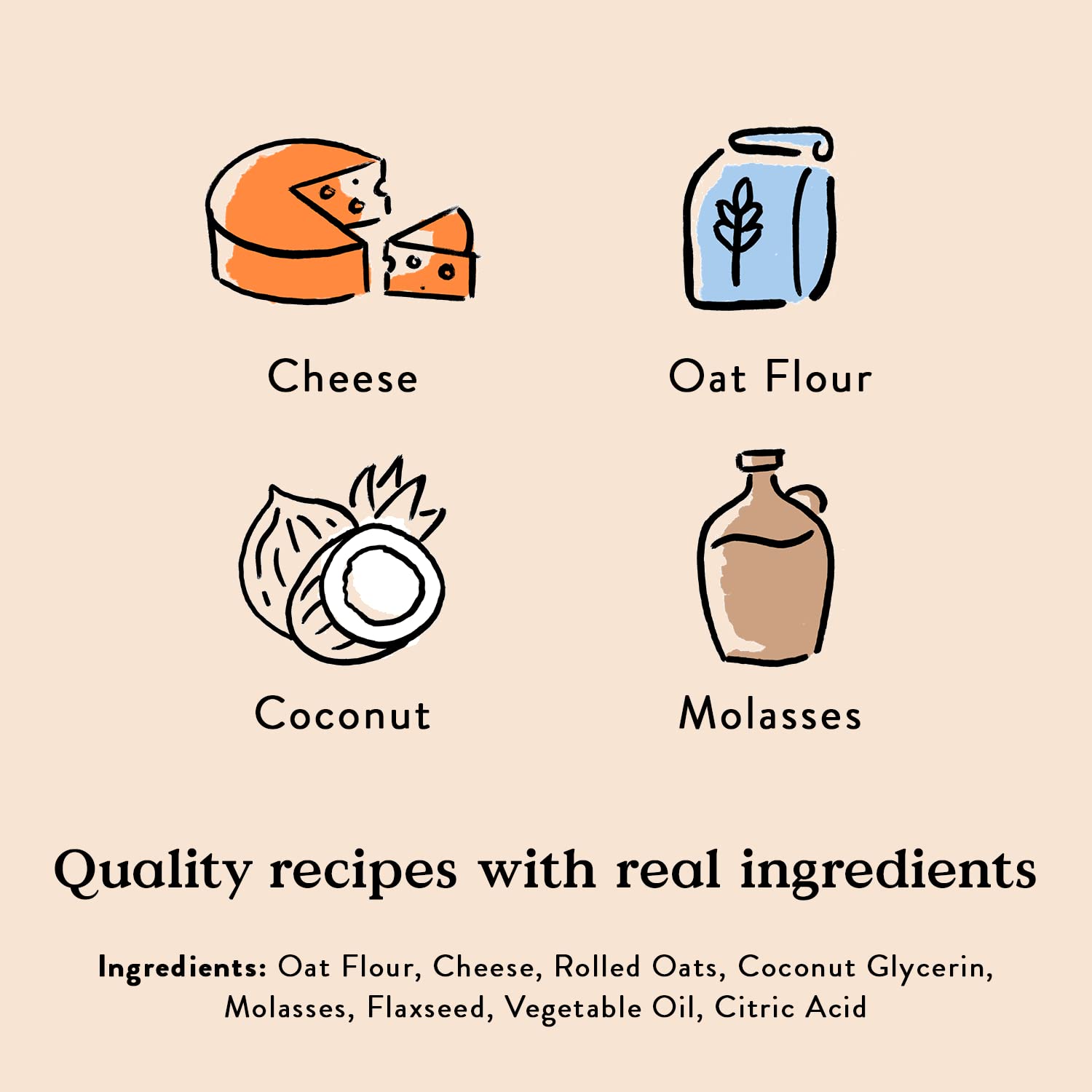 Ingredientes reales de queso y avena en Bocce's Bakery, sabor auténtico.