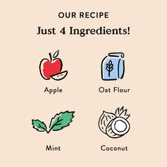 Bocce's Bakery ingredientes simples: avena, manzana y menta para merienda diaria.