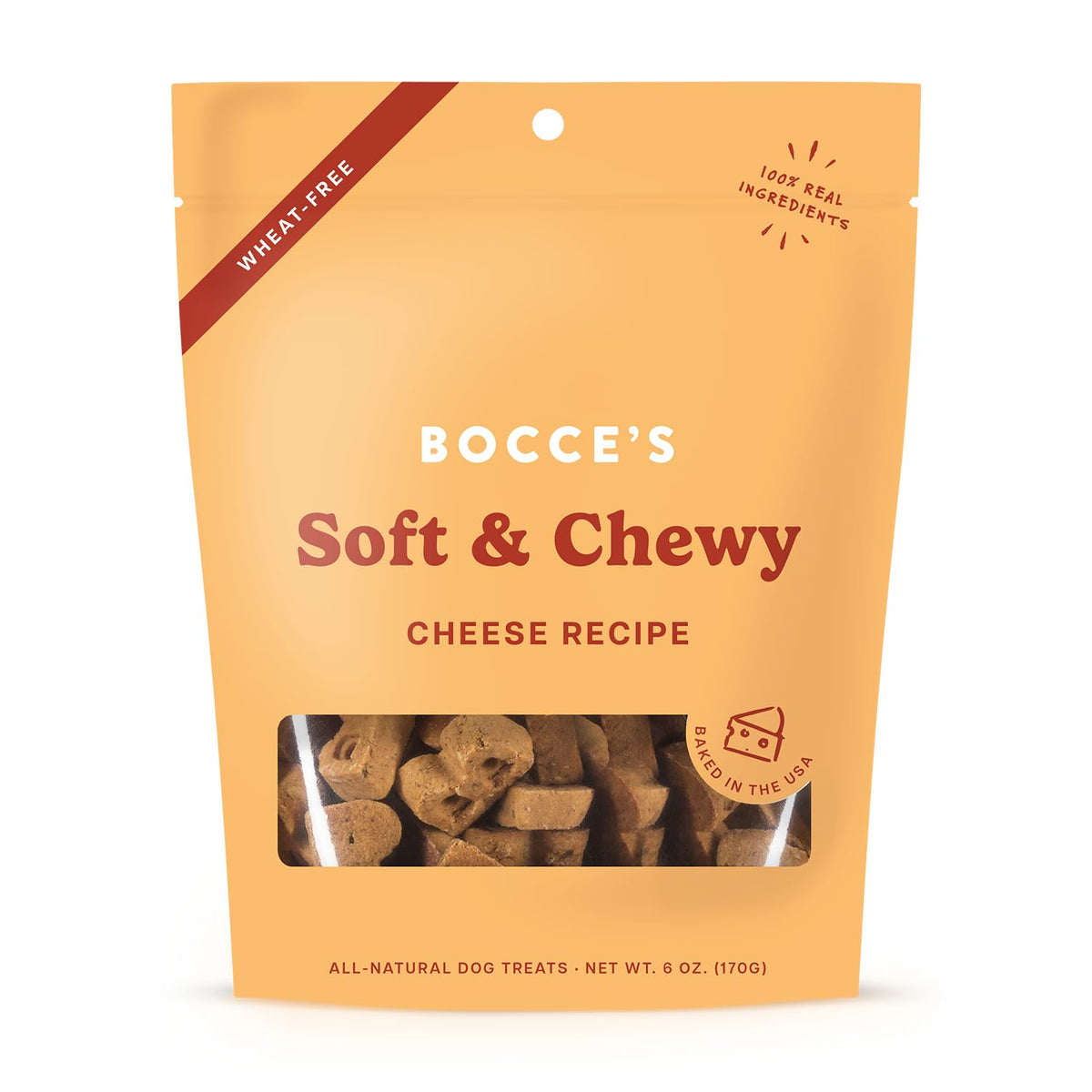 Golosinas Bocce's Bakery de queso suave para perros, ideal para mordida cómoda.