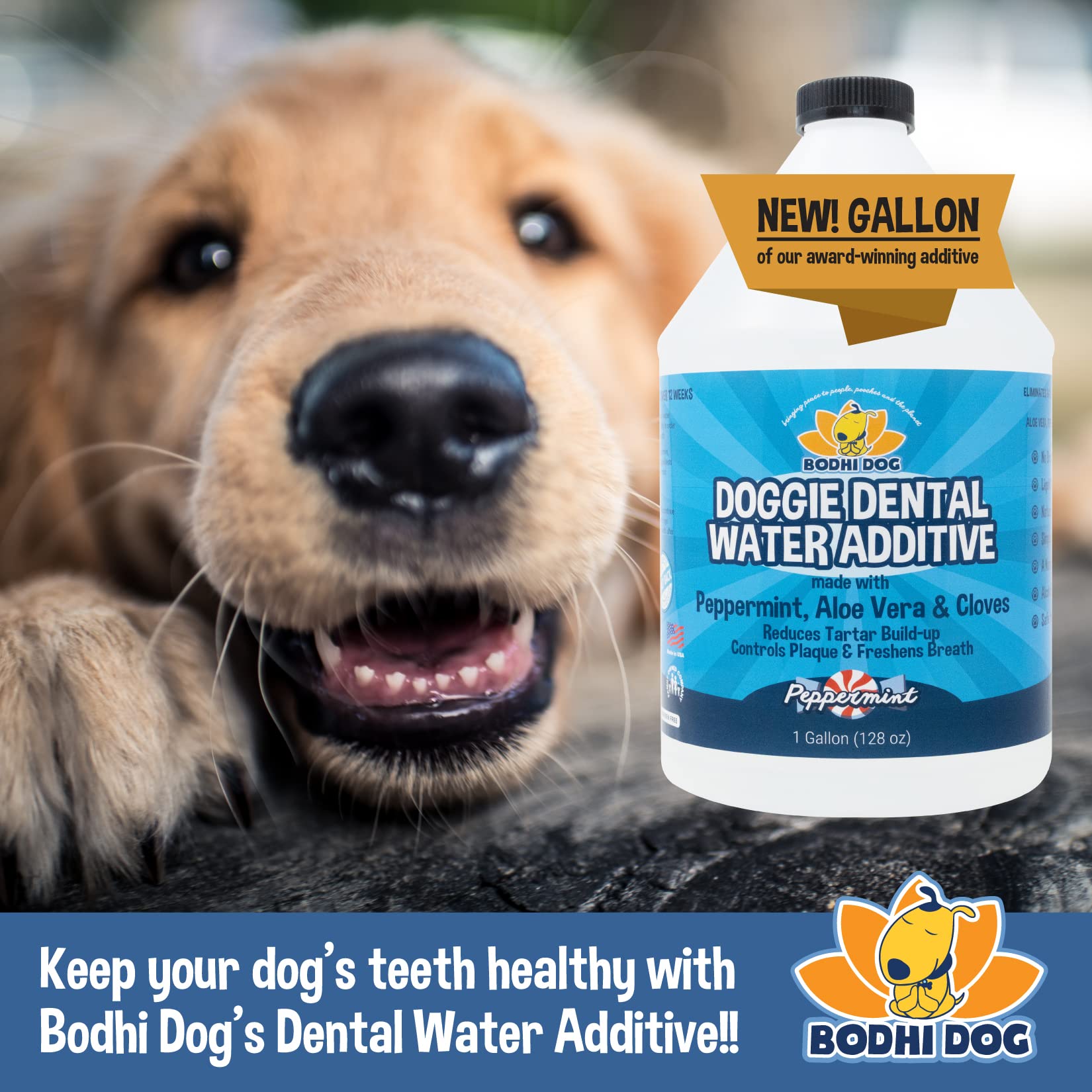 Bodhi Dog envase de 128 oz, fabricación en Estados Unidos.