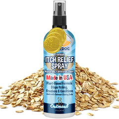 Spray de alivio para comezón Bodhi Dog, botella de avena para la piel suave.