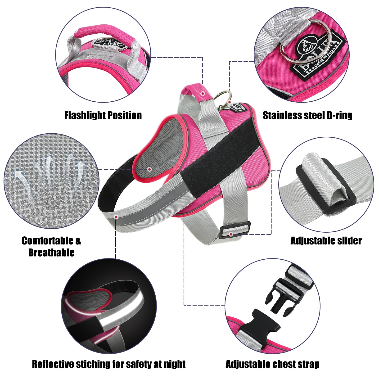 Arnés ajustable para pecho de Bolux, cómodo y adaptable al crecimiento del perro.