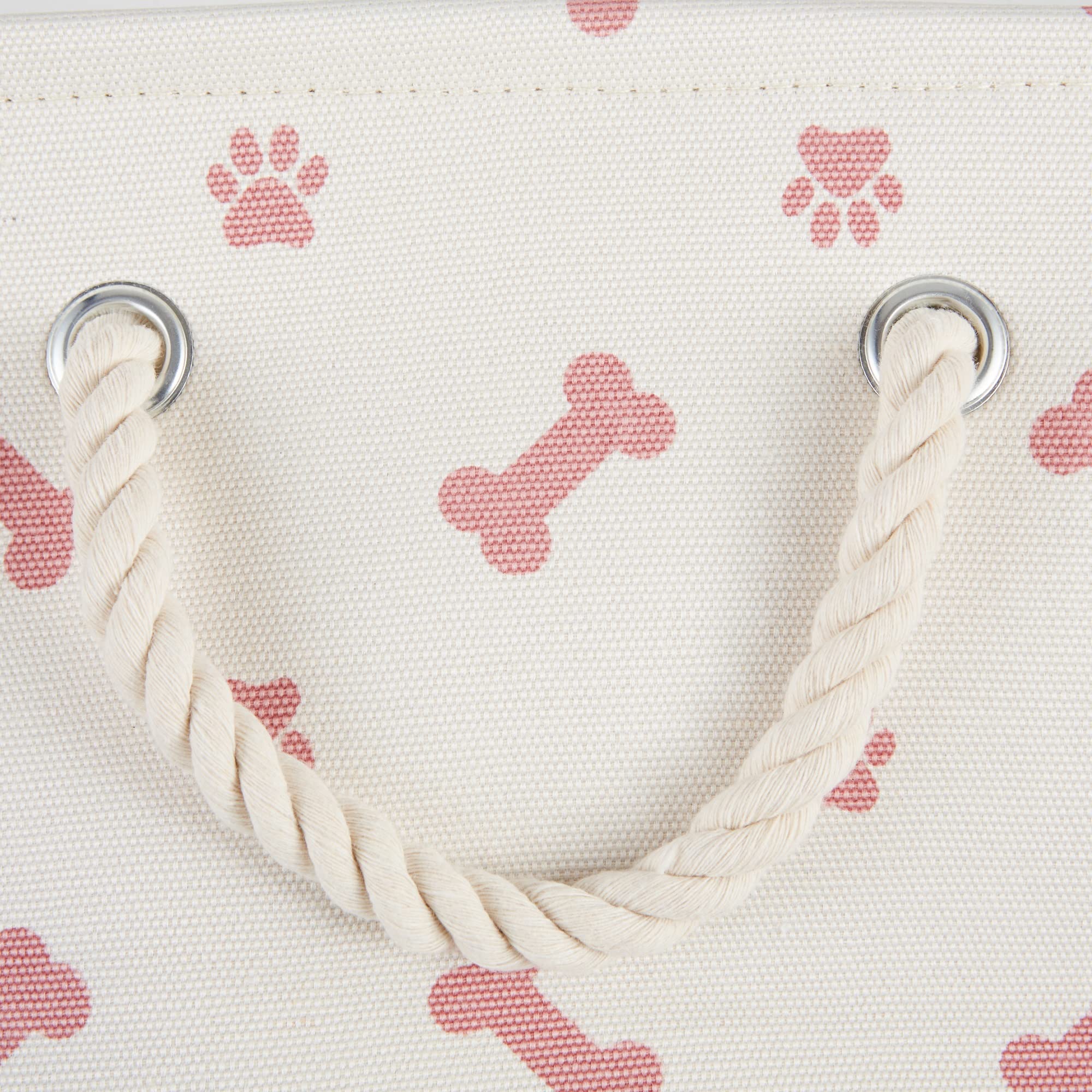 Bone Dry contenedor de accesorios para mascotas, impresión de huellas y hueso en rosa