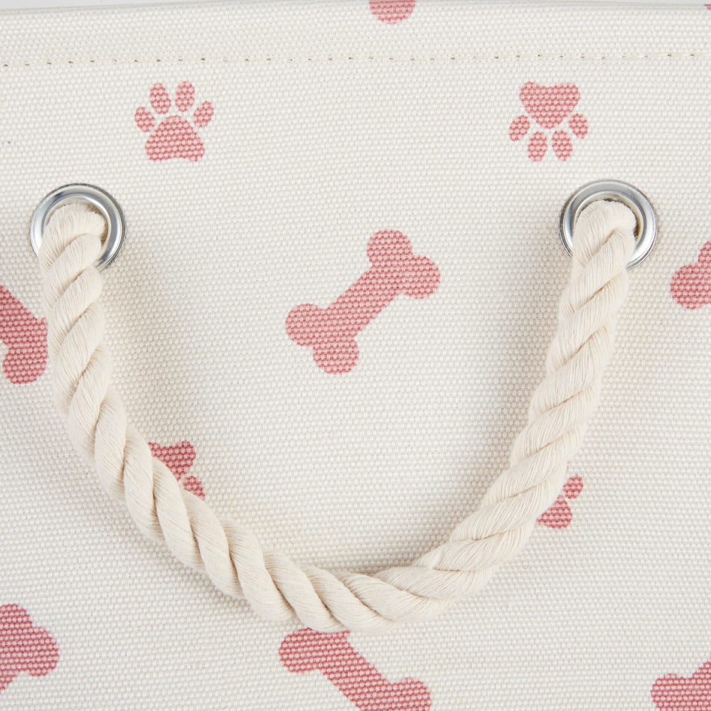 Bone Dry contenedor de accesorios para mascotas, impresión de huellas y hueso en rosa