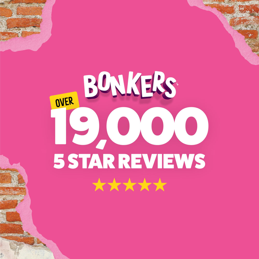 Bonkers Fuggler Gap Tooth Mcgoo azul, mordisqueo seguro para cachorros y adultos.