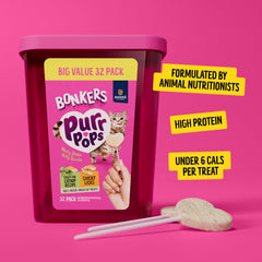 Bonkers Purrpops tubo de 32 piruletas para gato, snack alto en proteína