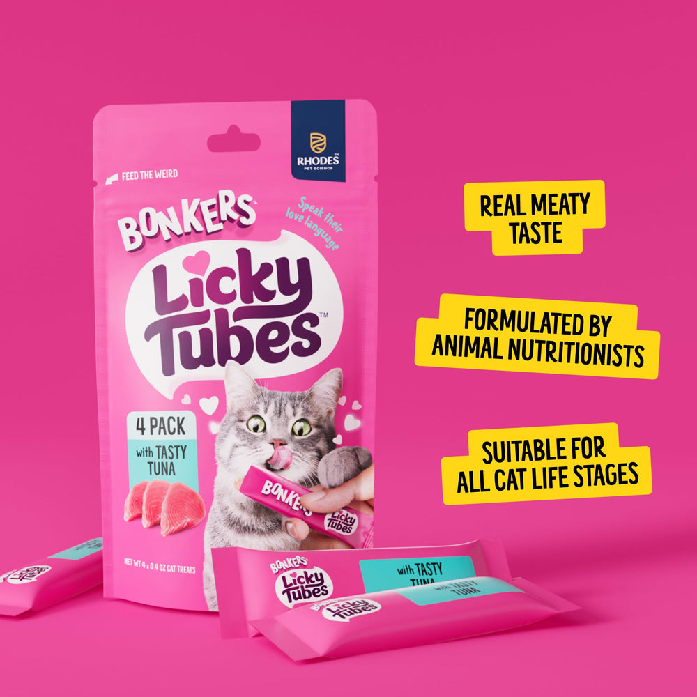 Bonkers Licky Tubes para entrenamiento felino, refuerzo sabroso
