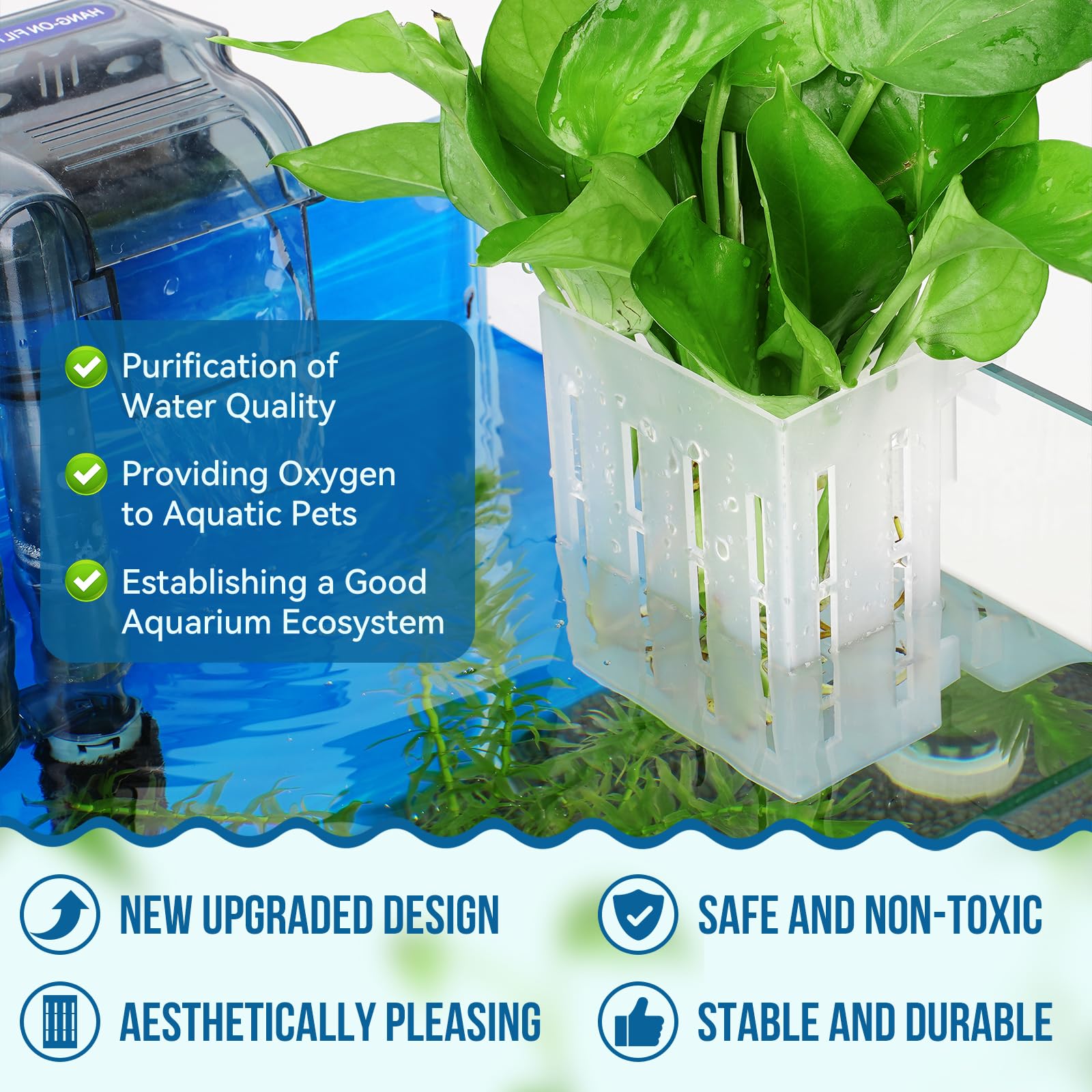 Borlech soporte planta acuario con ventosas para fijación segura al cristal.